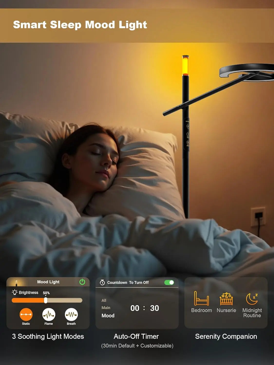 Smart Light Therapy Lamp 10000 Lux UV-Free Dimmable Floor Lamp