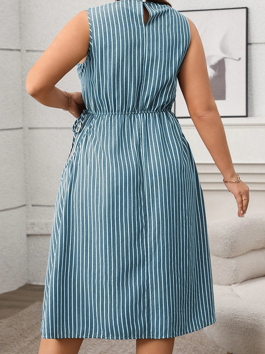 Women Plus Size Sleeveless Dress Summer Casual Floral Print A-Line