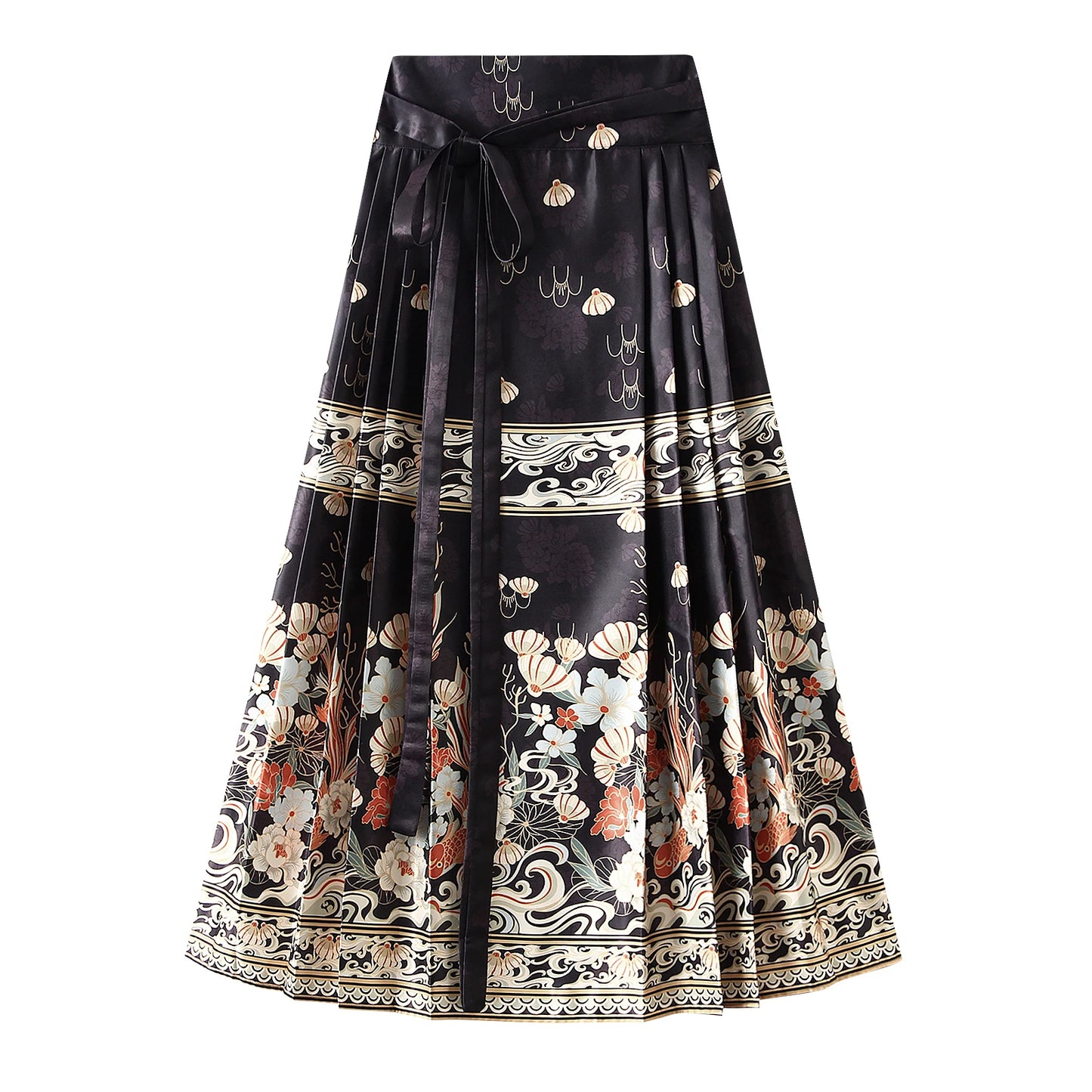 Women s Horse Face Skirt Elegant Phoenix Character Flower Print Pleated