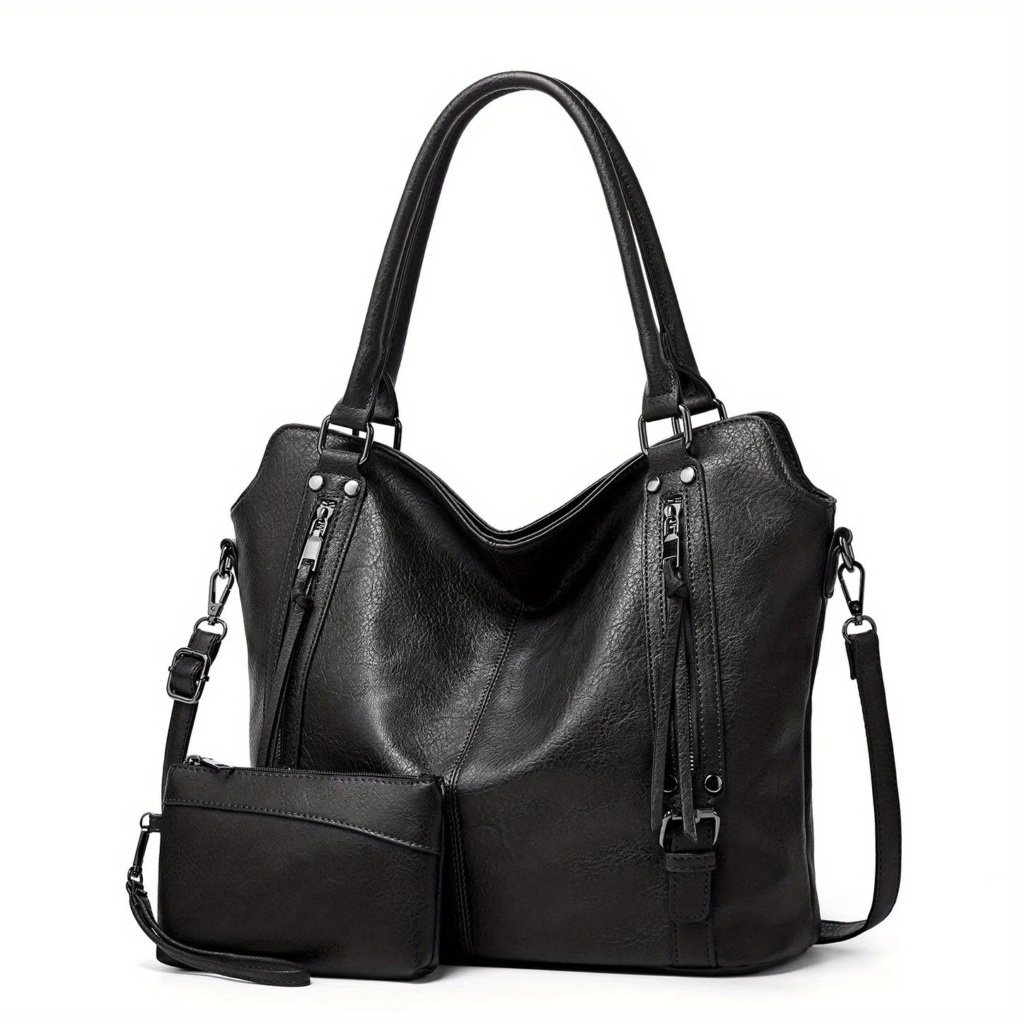 2PC Set Purses Tote Bag For Women, Handbags PU Leather Large Shoulder Bag,