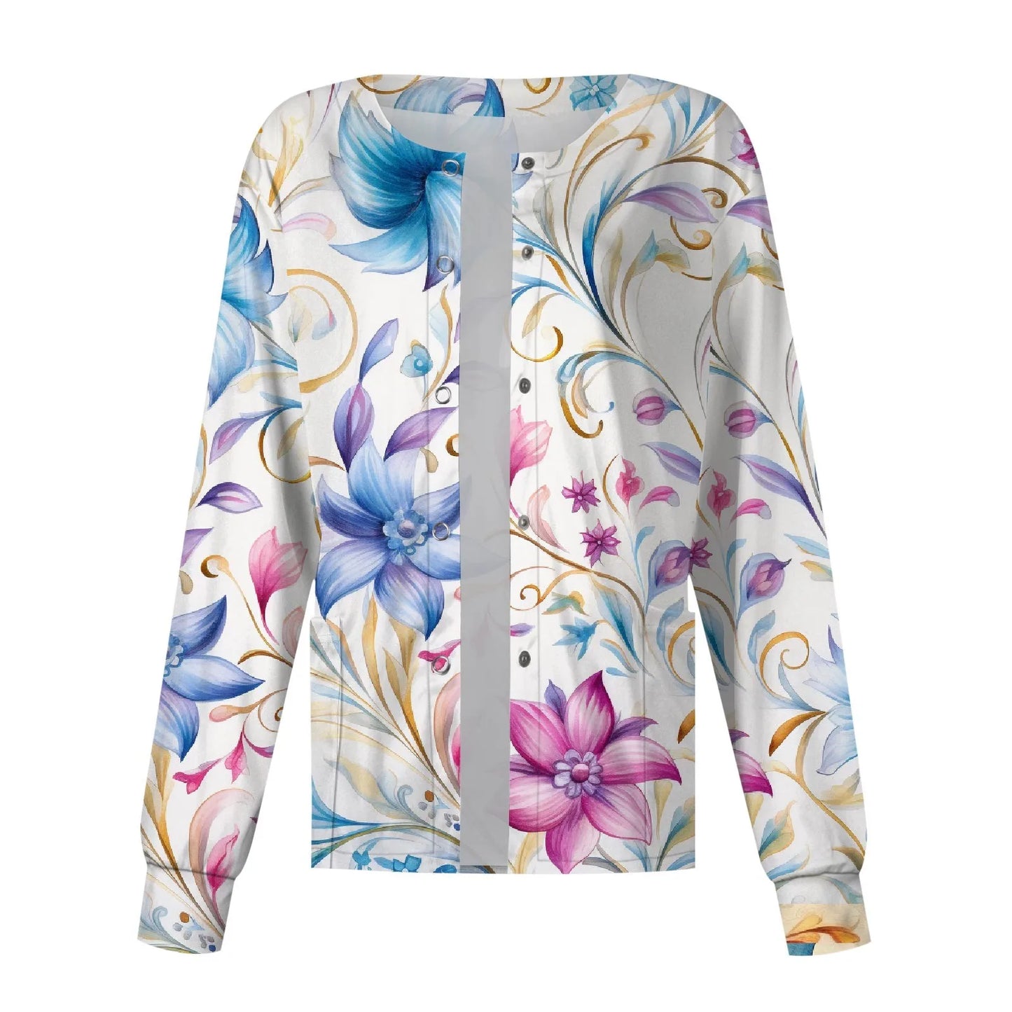Casual Long Sleeve Nursing Work Clothes Single Breasted Floral Print Cardigan Top Jacket