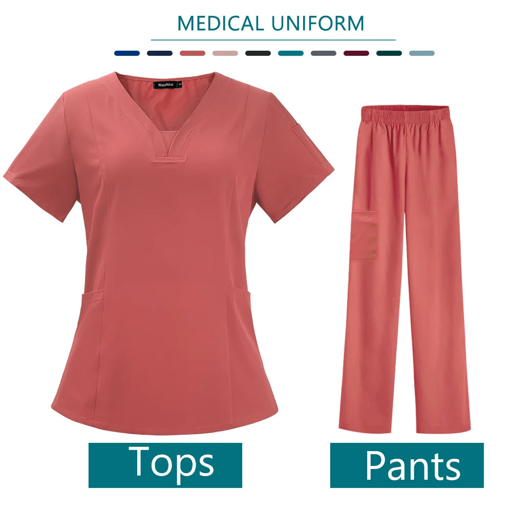Women Medical Scrub Set Twill Polyester Spandex Nurse Uniform