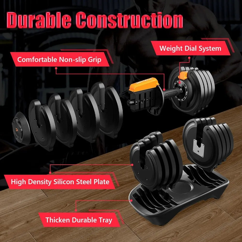 Adjustable Dumbbell Set,12 Free Weights  Home Gym with Tray