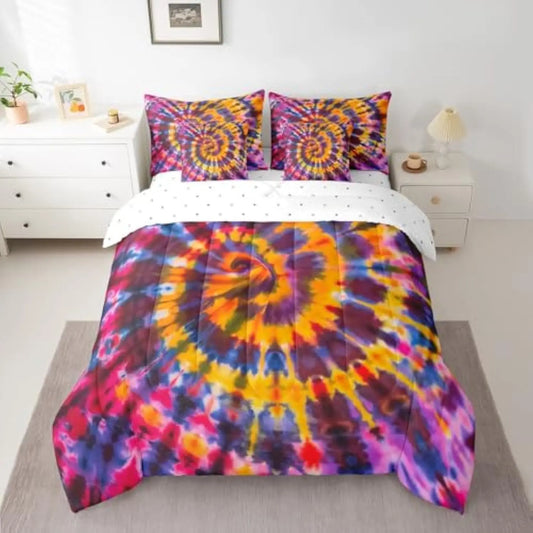 Watercolor Tie Dye Comforter Set Modern Art Bedding Set 7 Pcs