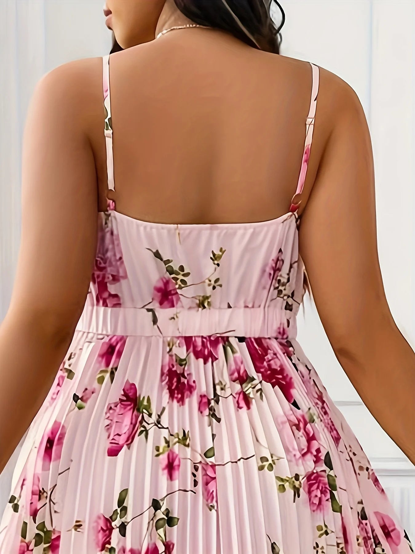 Fashionable And Casual Pleated Printed Slim Shoulder Strap Elegant Dress