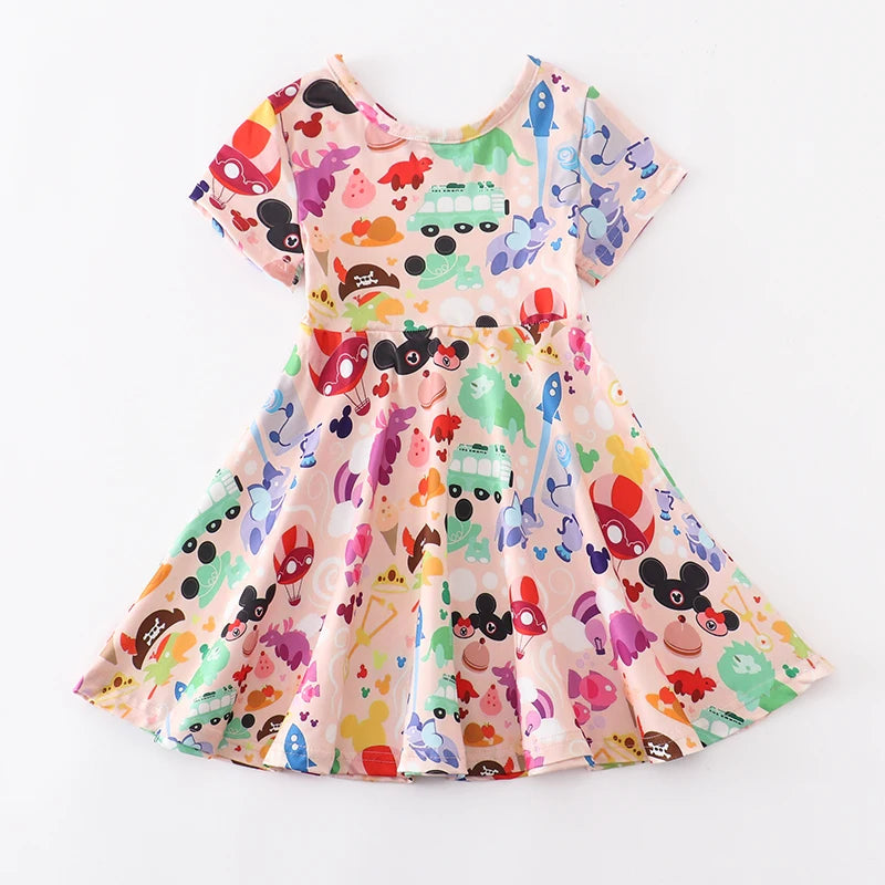Cartoon Mickey Dress Girls Summer Short Sleeve