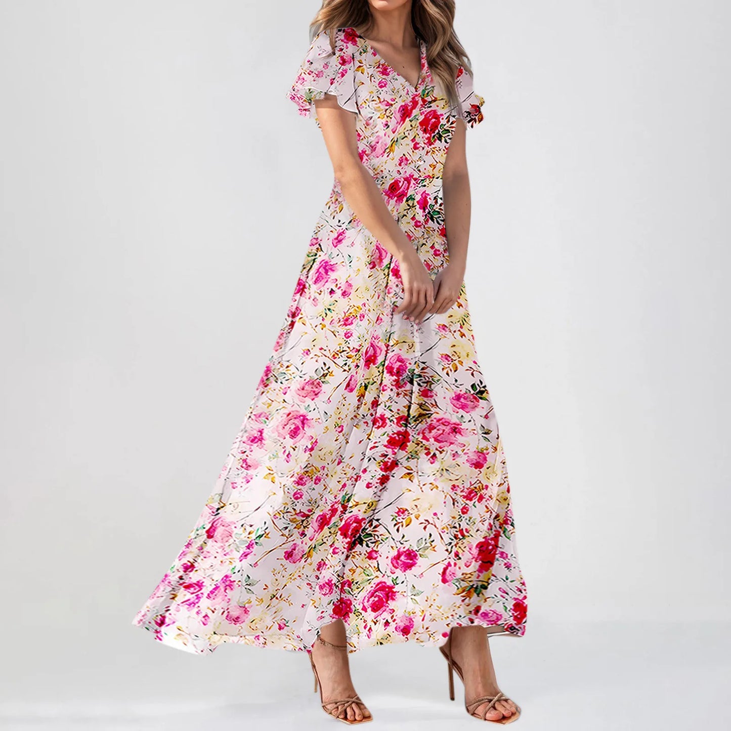 2025 Summer Dresses For Women Casual Short Sleeve Maxi Dresses Cute Floral Maxi Dress