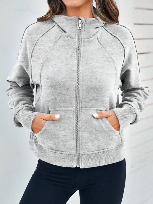 Women's Y2K Zip Up Crop Hoodie Fleece Lined Oversized Sweatshirt With Thumb Holes Streetwear Winter Aesthetic