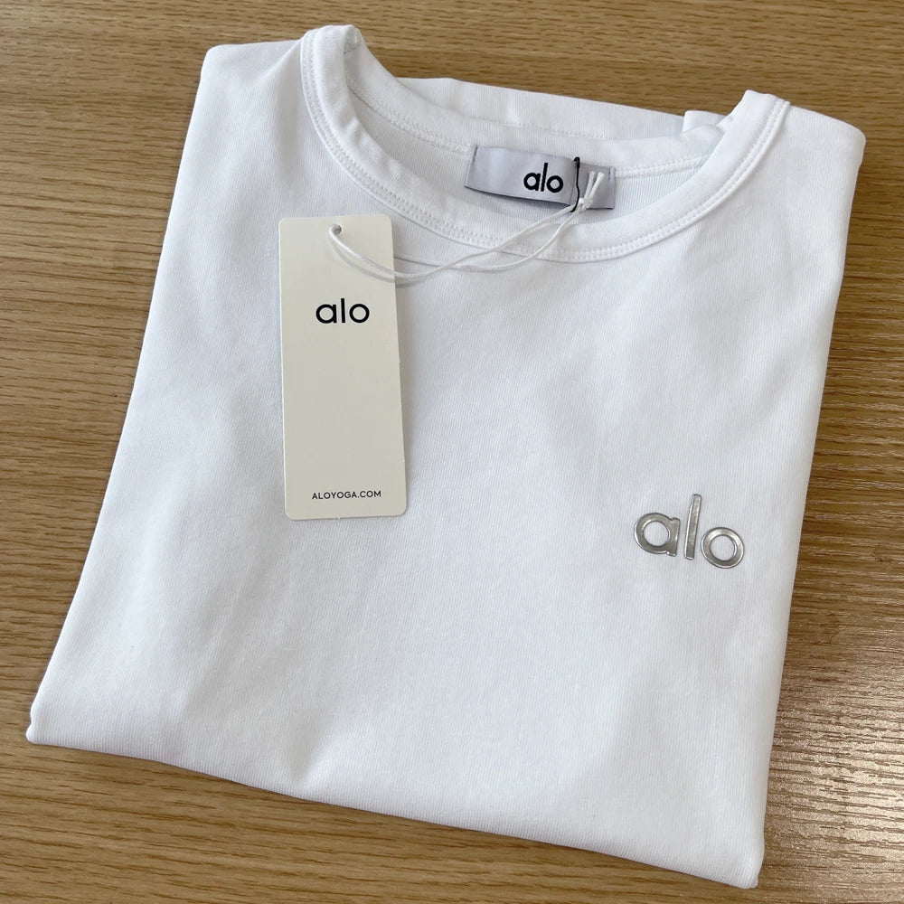 ALO Letter Printing T Shirt Women Clothes Sports Slim Fit