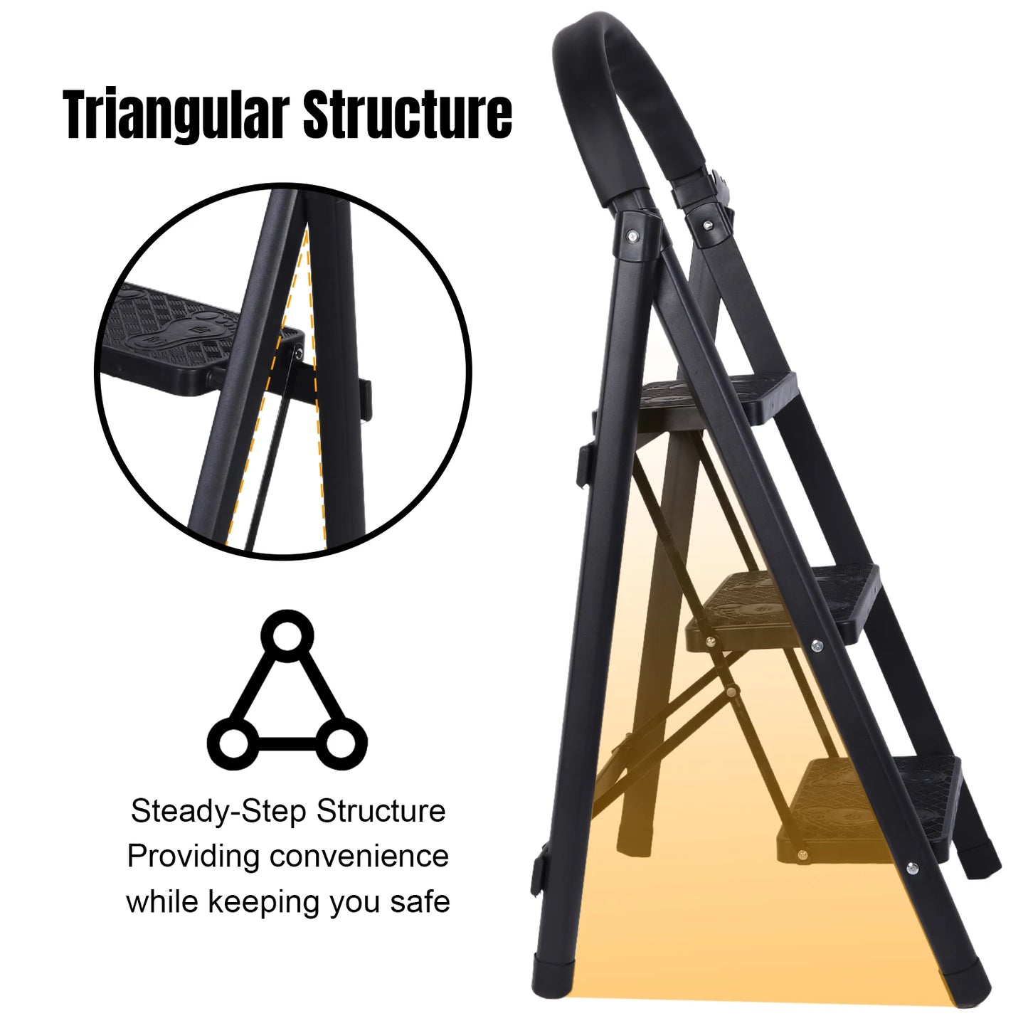 3 Step Folding Ladder Sturdy Portable Stepping Stools 330lbs Capacity