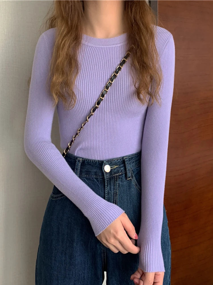 2025 New Women Sweater Autumn Winter Long Sleeve Pullover Basic Top Fashion O-neck