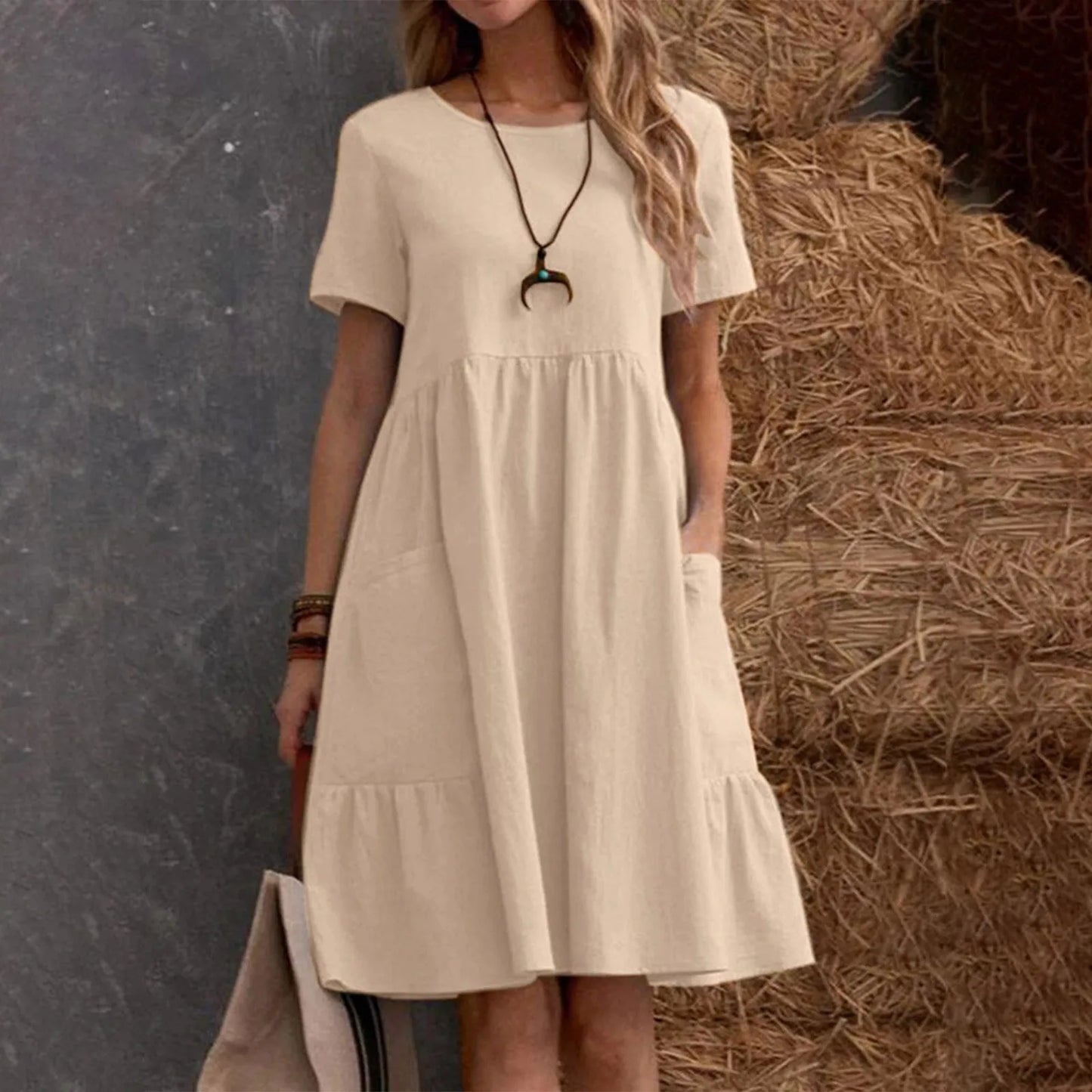 Evening Dresses Outfits Women Fashion Solid Vintage Cotton And Linen