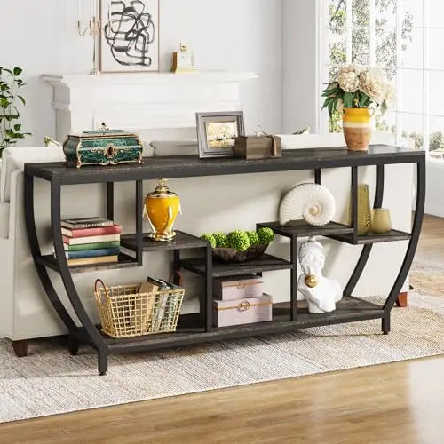 Table with Storage Industrial Entryway Table TV Stand