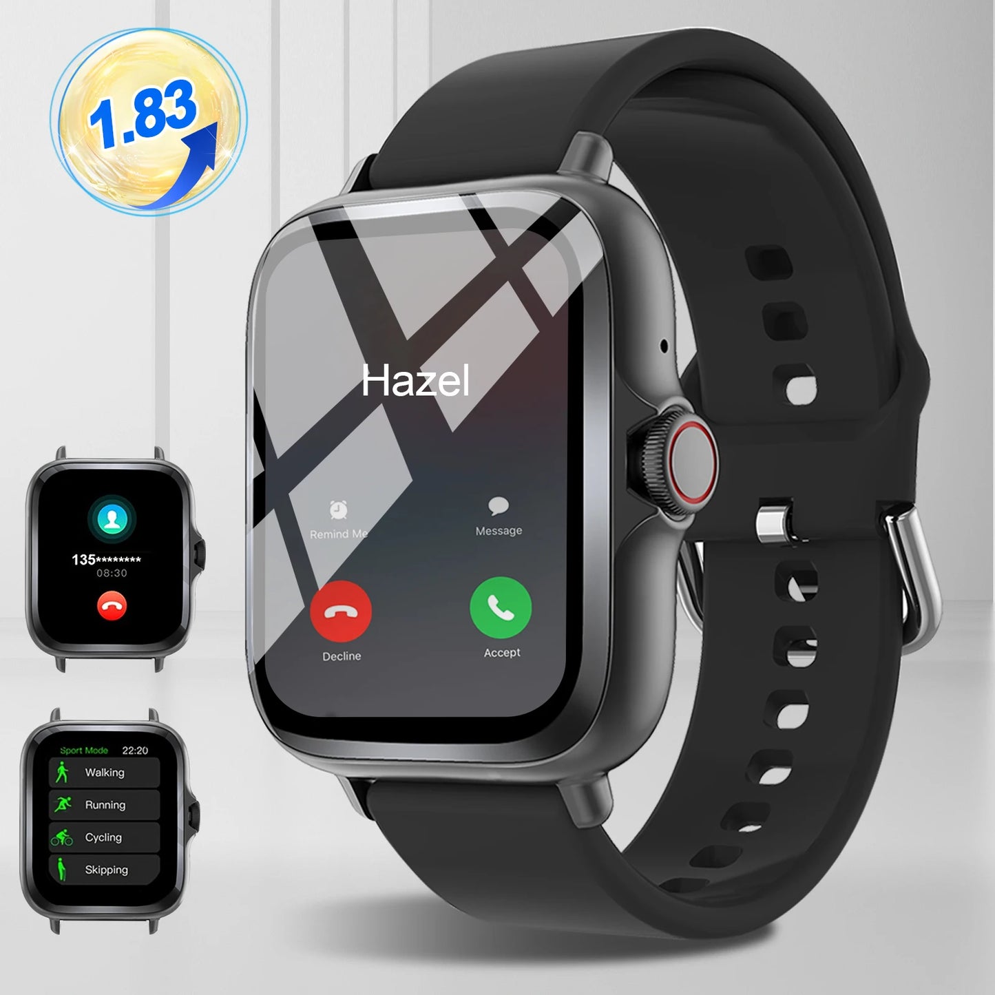 Smart watch with full touch screen, call, message reminder, music control and other functions,