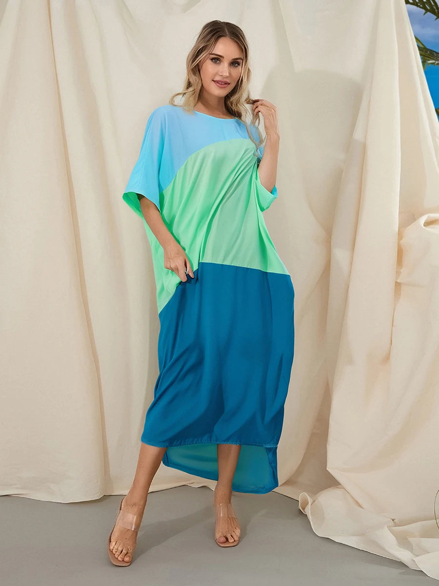 Elegant Maxi Dress Short Sleeve V-Neck Floral Print A-Line