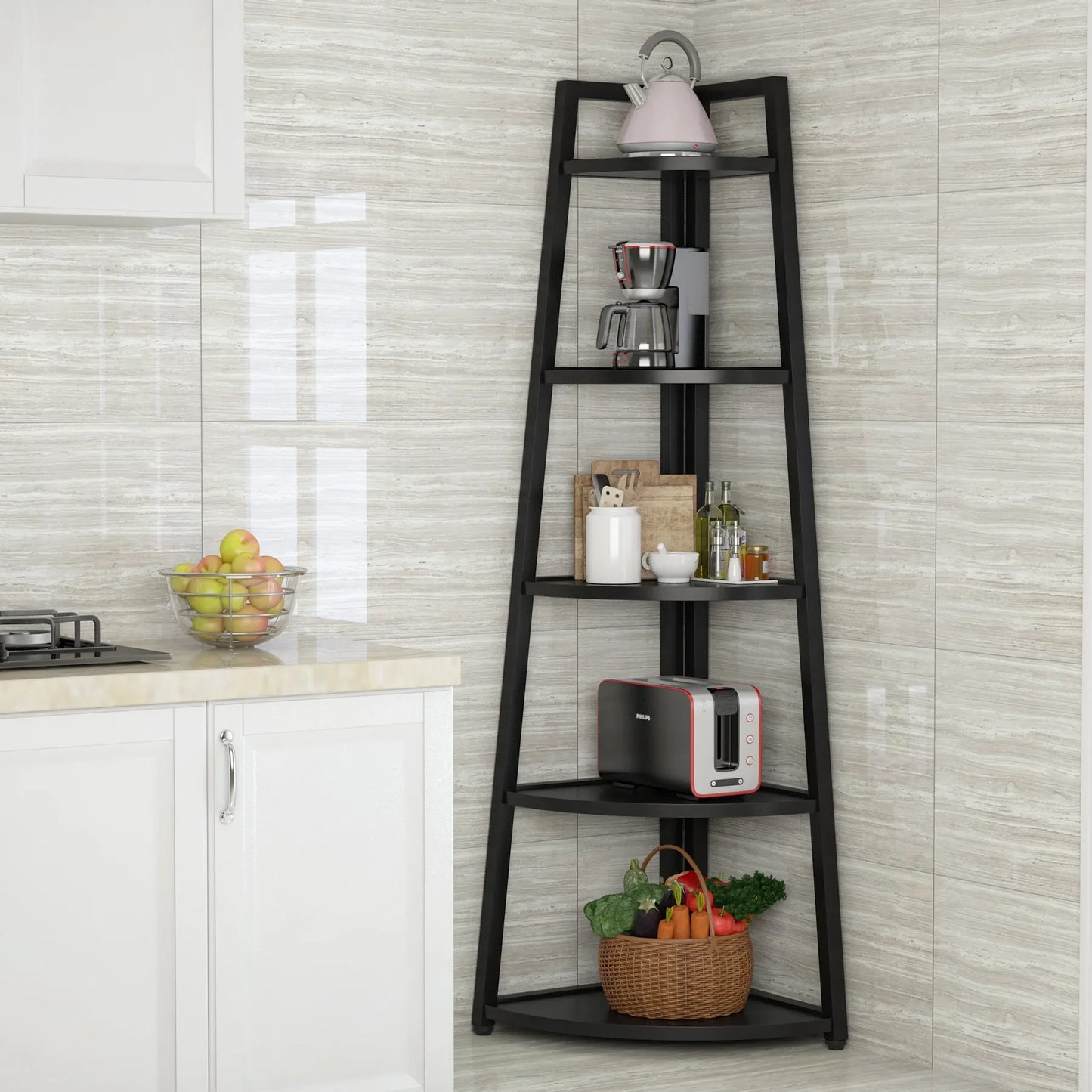 Tribesigns 70 inch Tall Corner Shelf, 5 Tier Modern Corner Bookshelf
