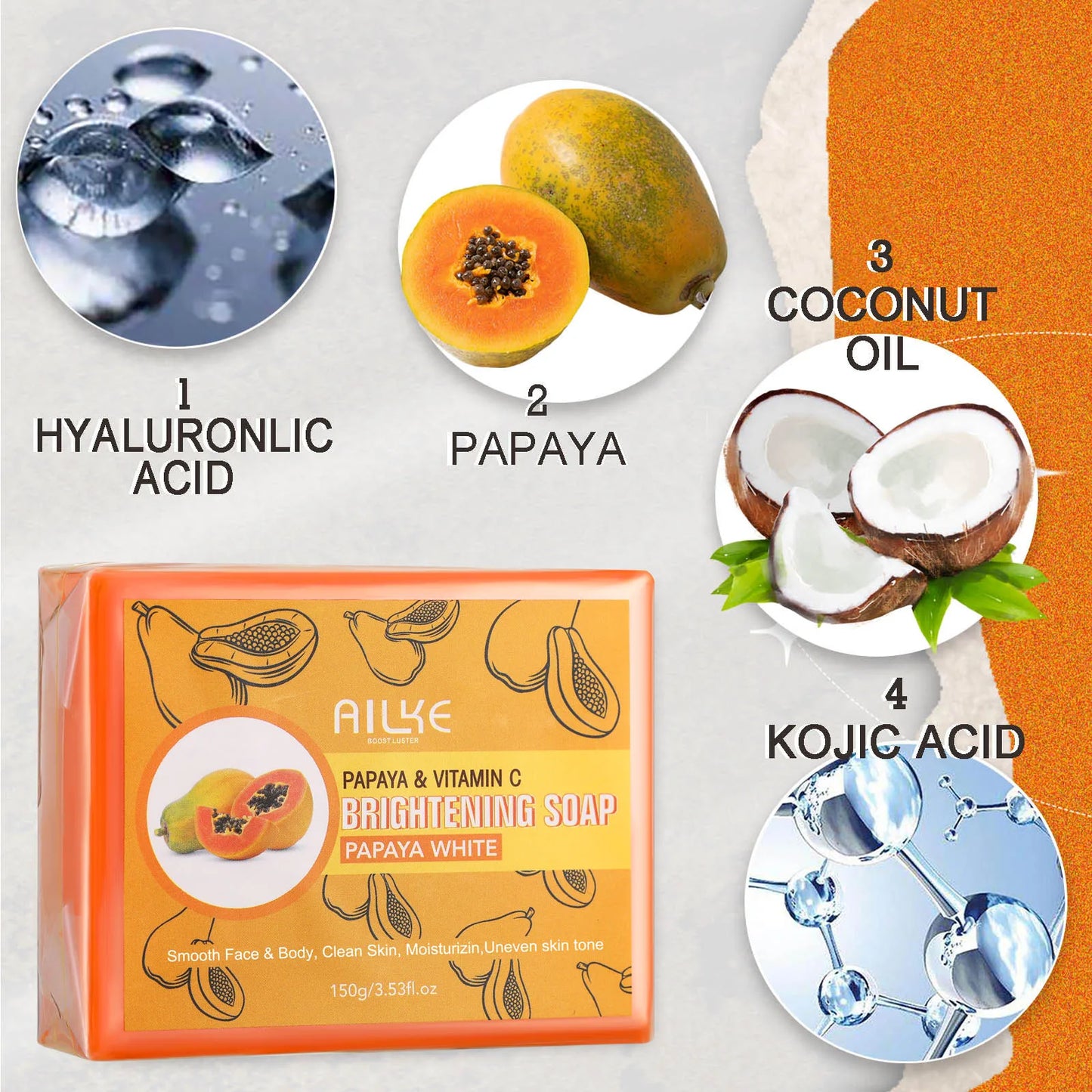 AILKE Skin Whitening Handmade Soap -Organic Papaya Soap For Black Spots,