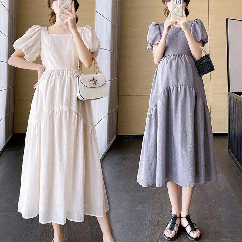 Maternity Dresses Summer Fashion A-line Loose Short Sleeve Skirt Pregnant Women Clothing