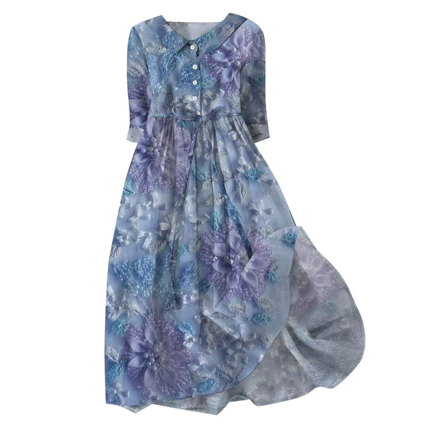 French Style Shirt Dress With Lapel Button Up For Women