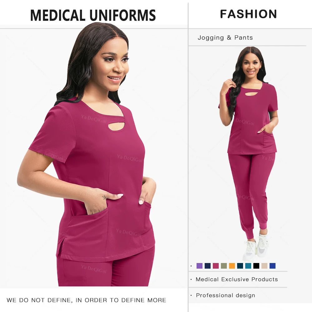 Beauty Workwear Women Medical Nurses Uniform Surgical Scrubs Set Spa Top Pants