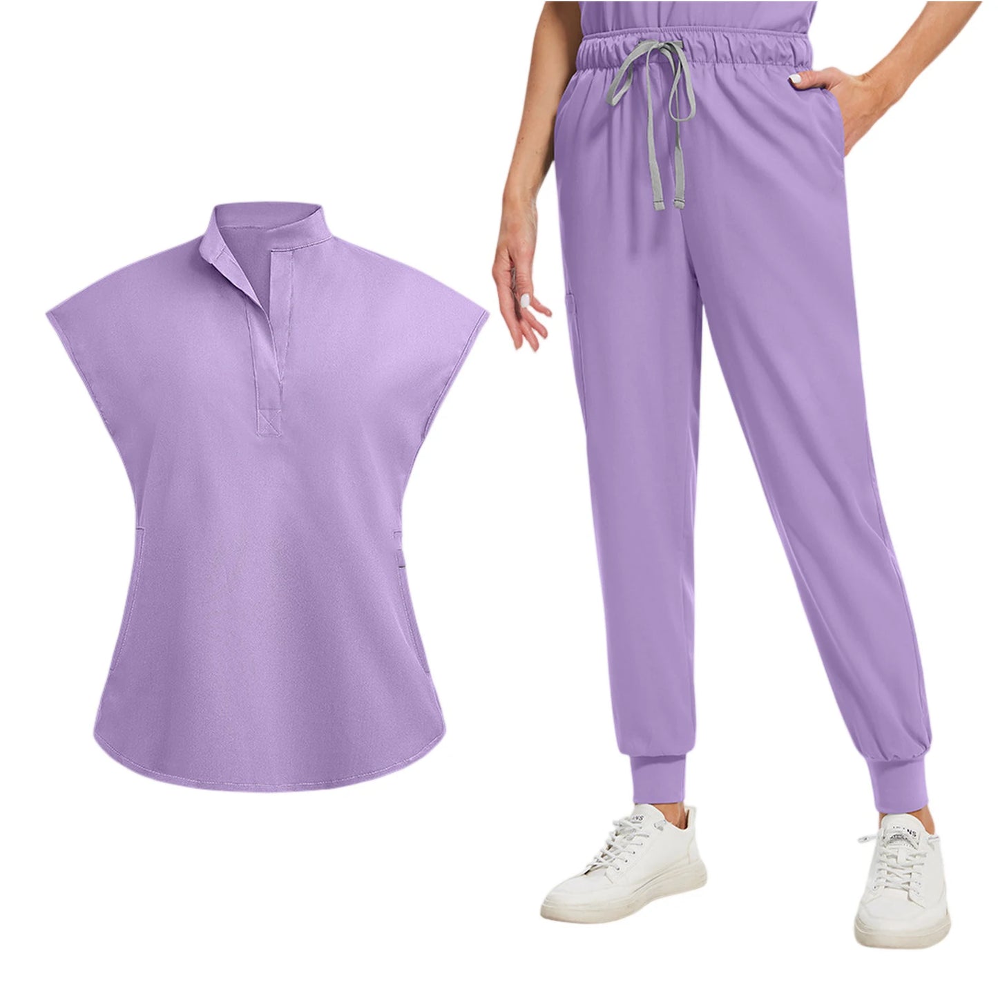 Anti-Wrinkle Professional Short Sleeve V-neck Scrubs Uniforms  Unisex  Clinical Surgical Nursing