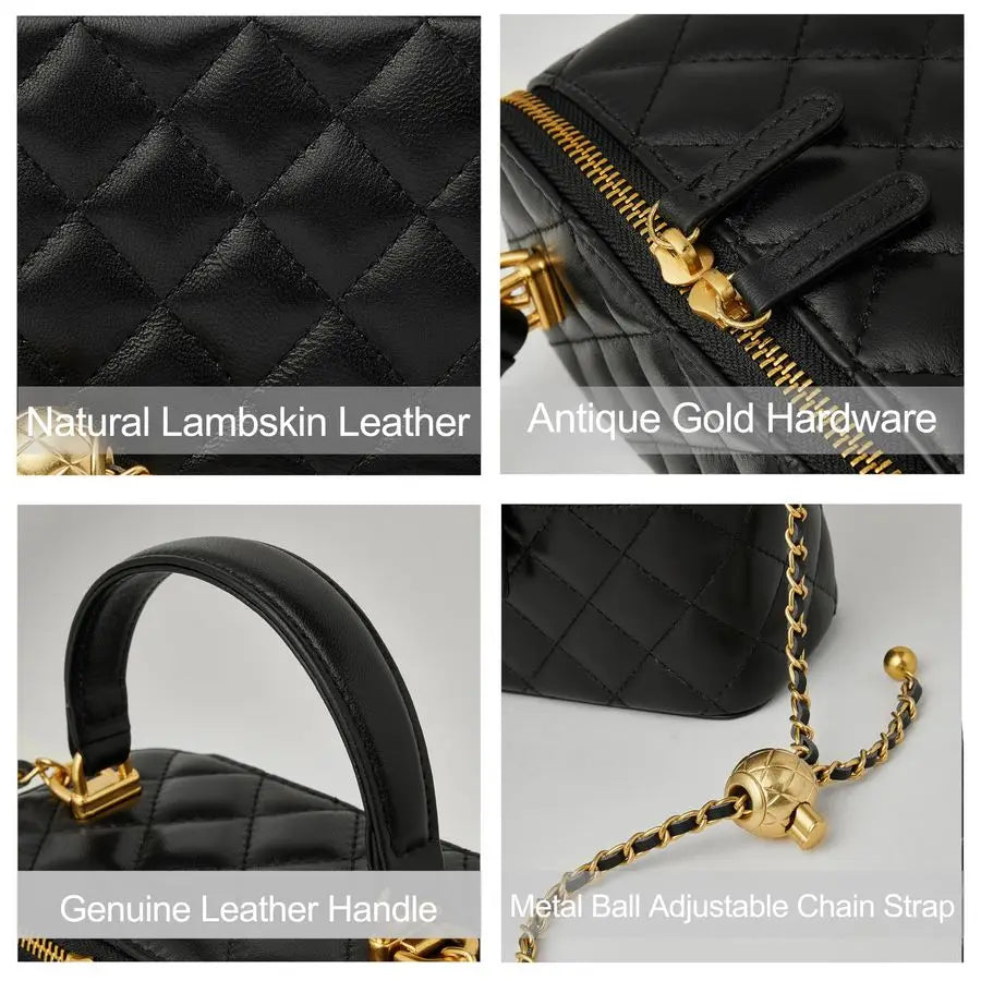 Quilted Box Crossbody Purse For Women Designer Leather Mini Top Handle Pouch Bag
