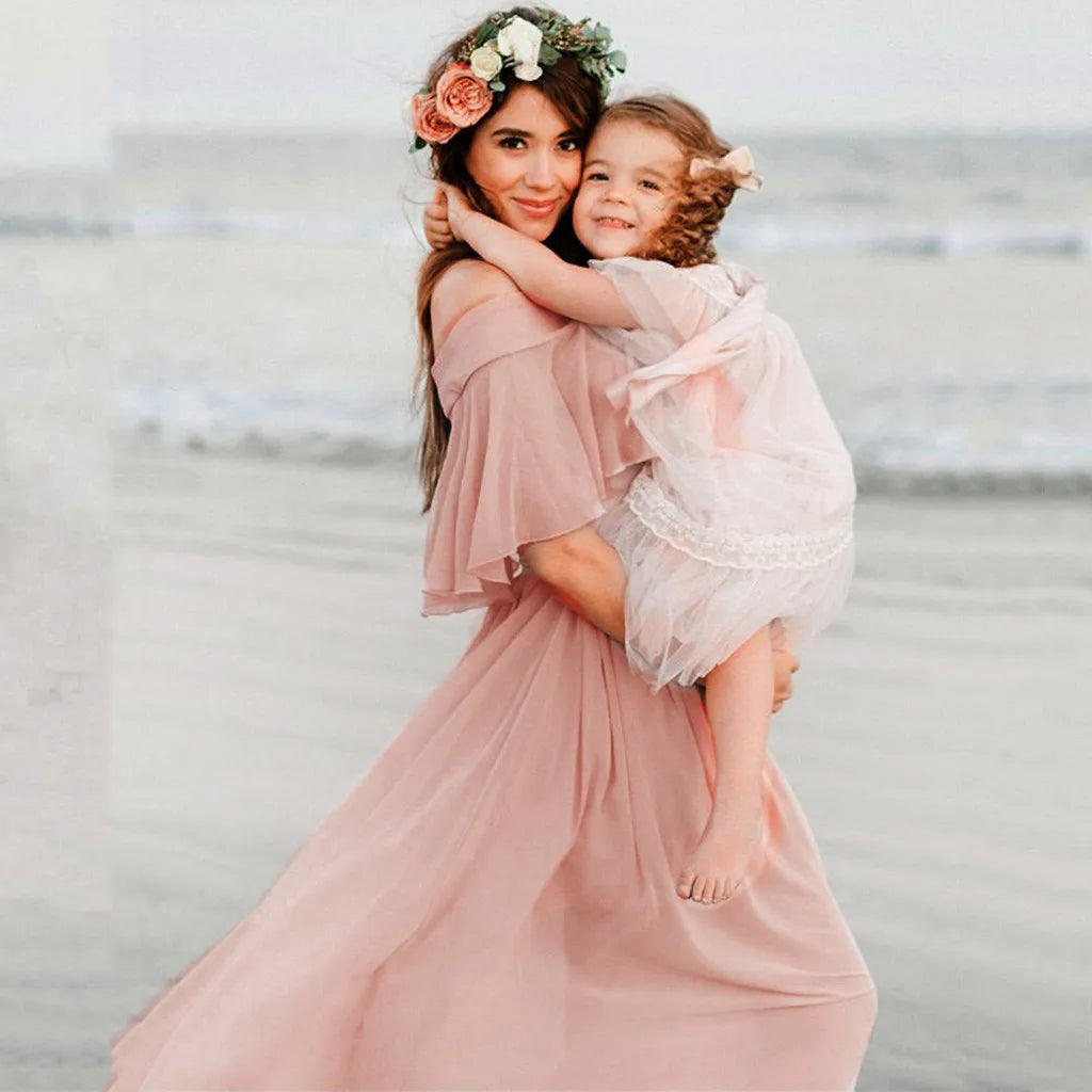 Maternity Dress Women Solid Color Short Sleeve Ruffles Maternities Party  Outfits
