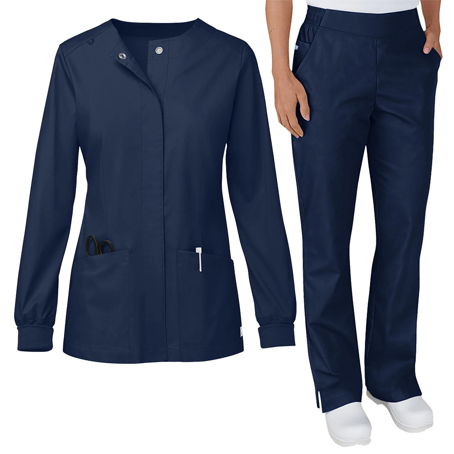 Fabri Nurse Scrub Set Stand Collar Long Sleeve Button Front
