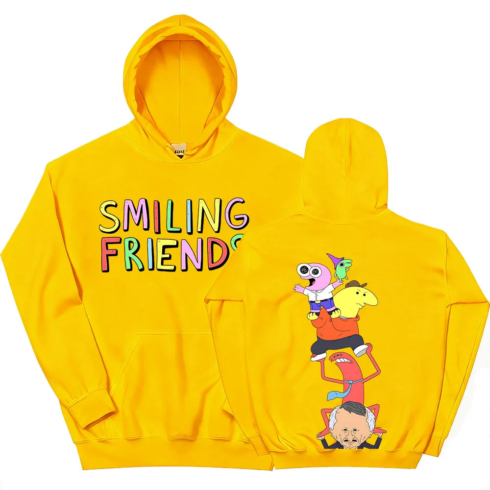 Christmas Anime Smiling Friends Print Hoodies Sweatshirts Winter Hooded Pullovers Men
