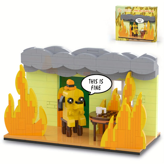 This Is Fine Dog Building Blocks Puppy Figure Desktop Collectible