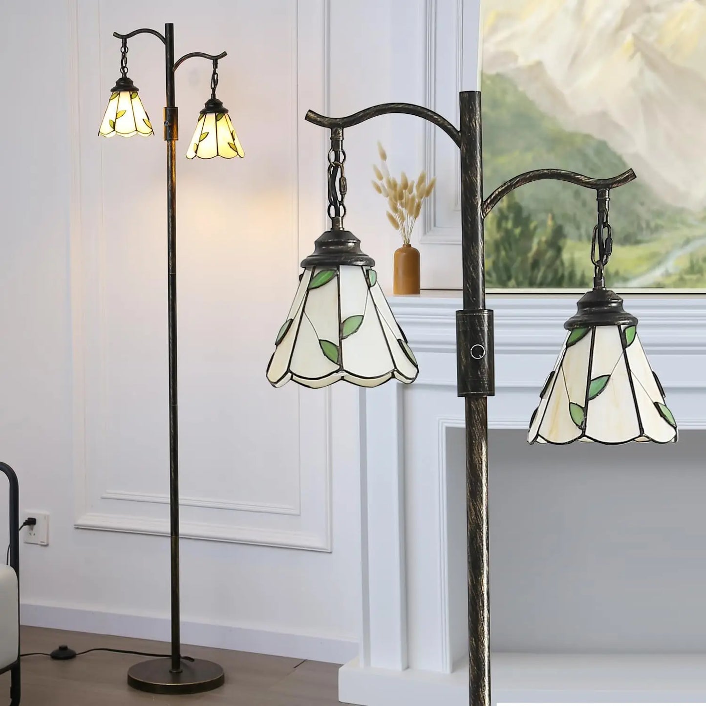 Floor Lamp With Two Tiffany Shades Rustic Farmhouse Style