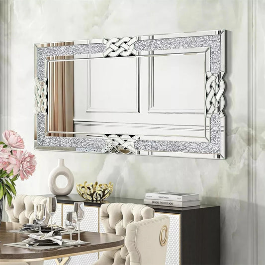 Wisfor Crushed Diamond Wall Mirror Rectangular Glass Silver Vanity