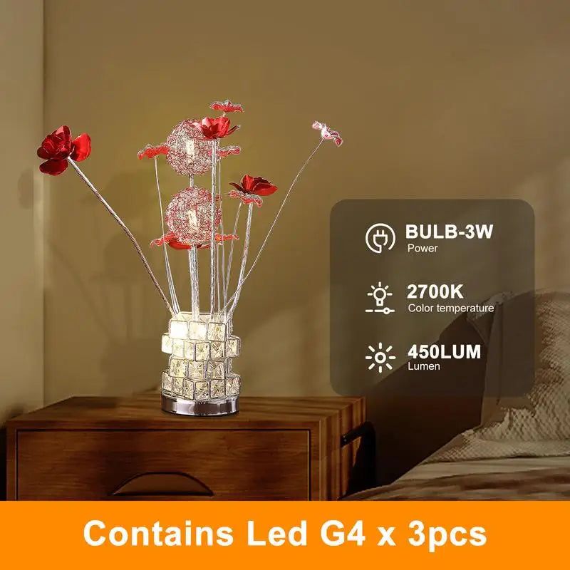 Floral Table Lamp Modern Elegant Hexagonal Chrome Vase