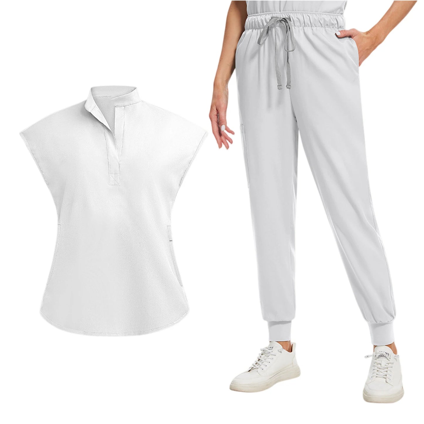 Anti-Wrinkle Professional Short Sleeve V-neck Scrubs Uniforms  Unisex  Clinical Surgical Nursing