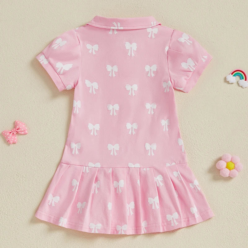 Cute Baby Girl Dress with Short Sleeves and Lapel Collar Adorable Butterfly Print