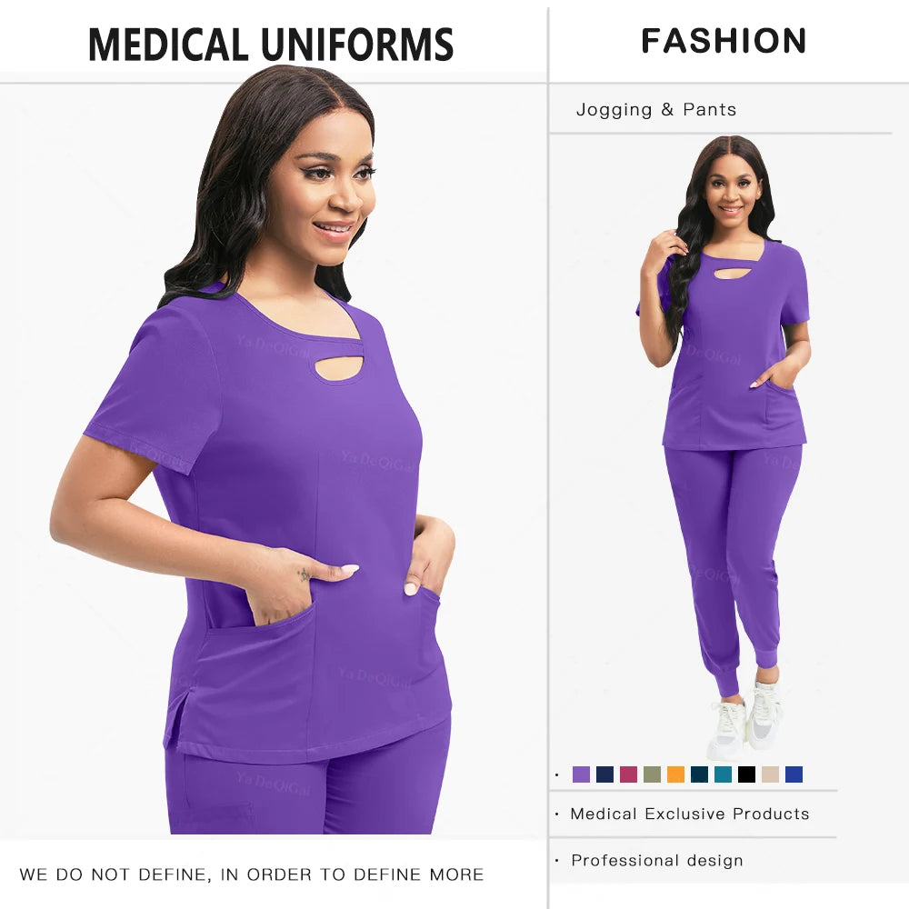Beauty Workwear Women Medical Nurses Uniform Surgical Scrubs Set Spa Top Pants