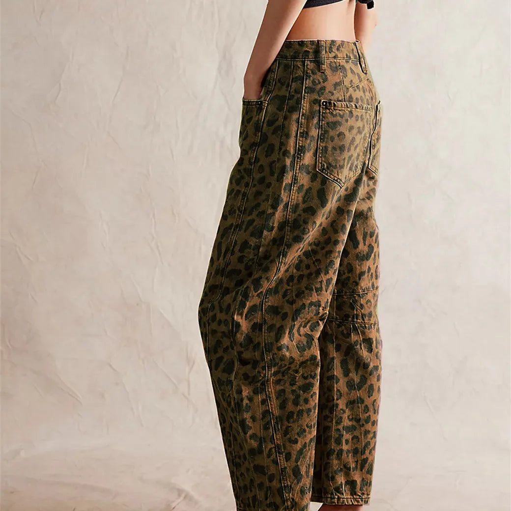 Women Leopard Barrel Jeans Y2k Cheetah Printed Baggy