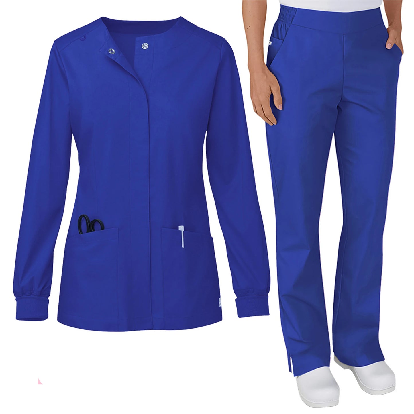 Fabri Nurse Scrub Set Stand Collar Long Sleeve Button Front