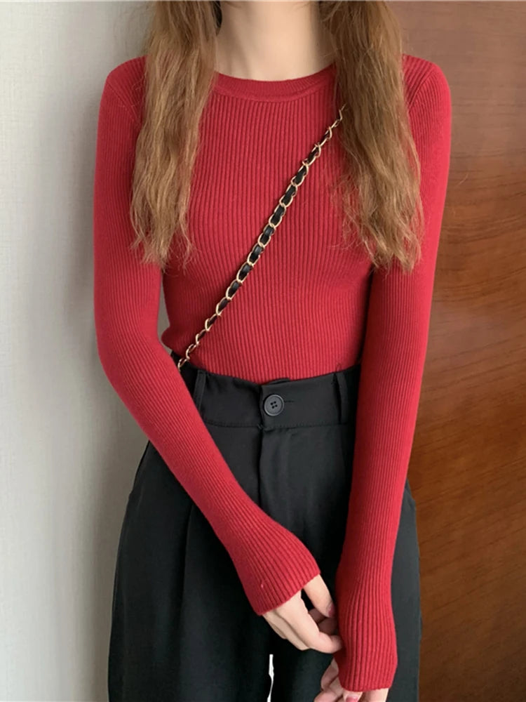 2025 New Women Sweater Autumn Winter Long Sleeve Pullover Basic Top Fashion O-neck