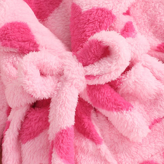 Valentine s Day Toddler Girls Heart Print Fleece Bathrobe with Tie Waist and Long Sleeves -