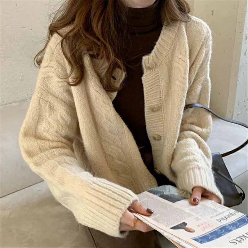 Korean Style Button Knit Cardigan Womens Knitted Jacket