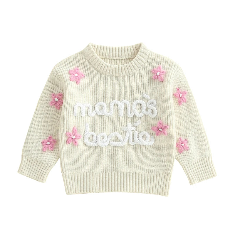 Cute Baby Girls Knit Sweater with Floral Embroidery and Cozy Long Sleeves -