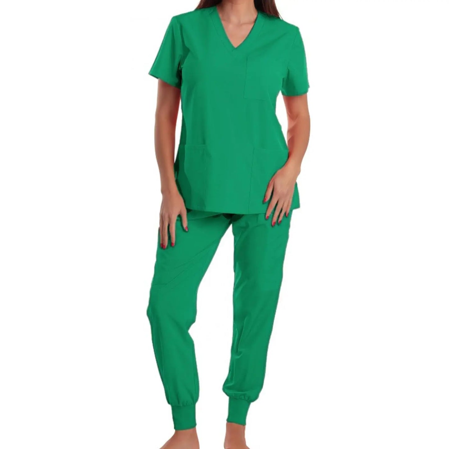 Nurse Scrub Set V Neck Short Sleeve Multicolor Jogger Pants Medical Uniform