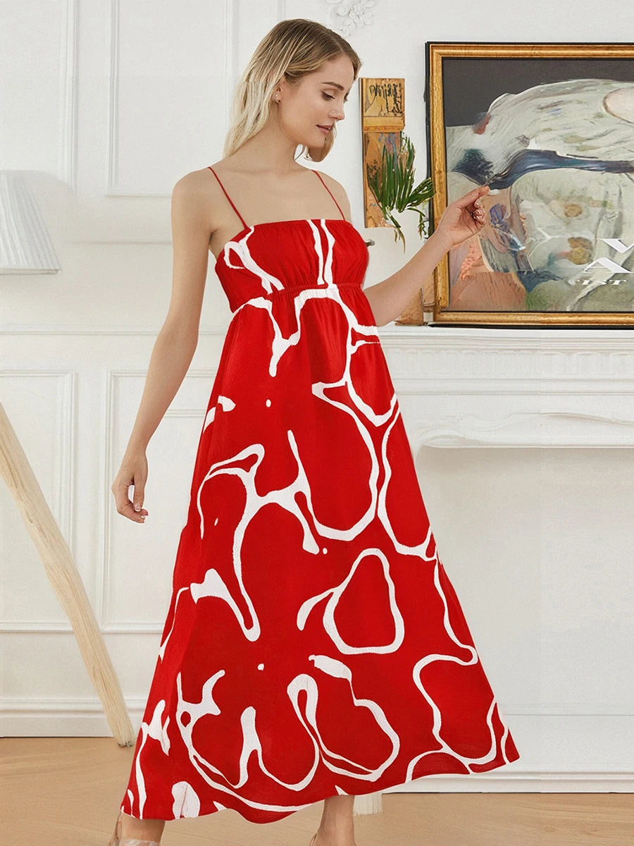 Elegant Floral Print Sleeveless Maxi Dress with Adjustable Spaghetti Straps