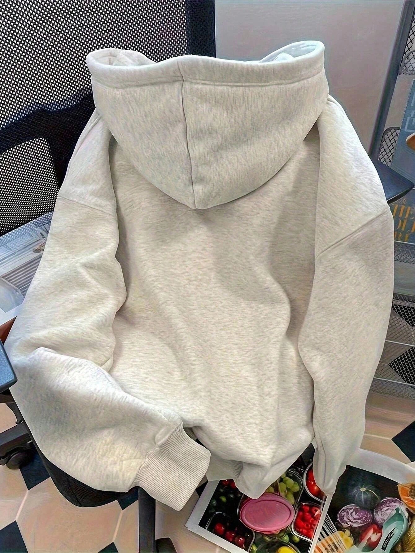 Plus Size Women's Casual Letter Print Drop Shoulder Hooded Sweatshirt