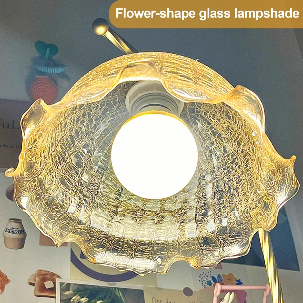Mid-Century Glass Flower Desk Lamp for Bedside Table Lighting