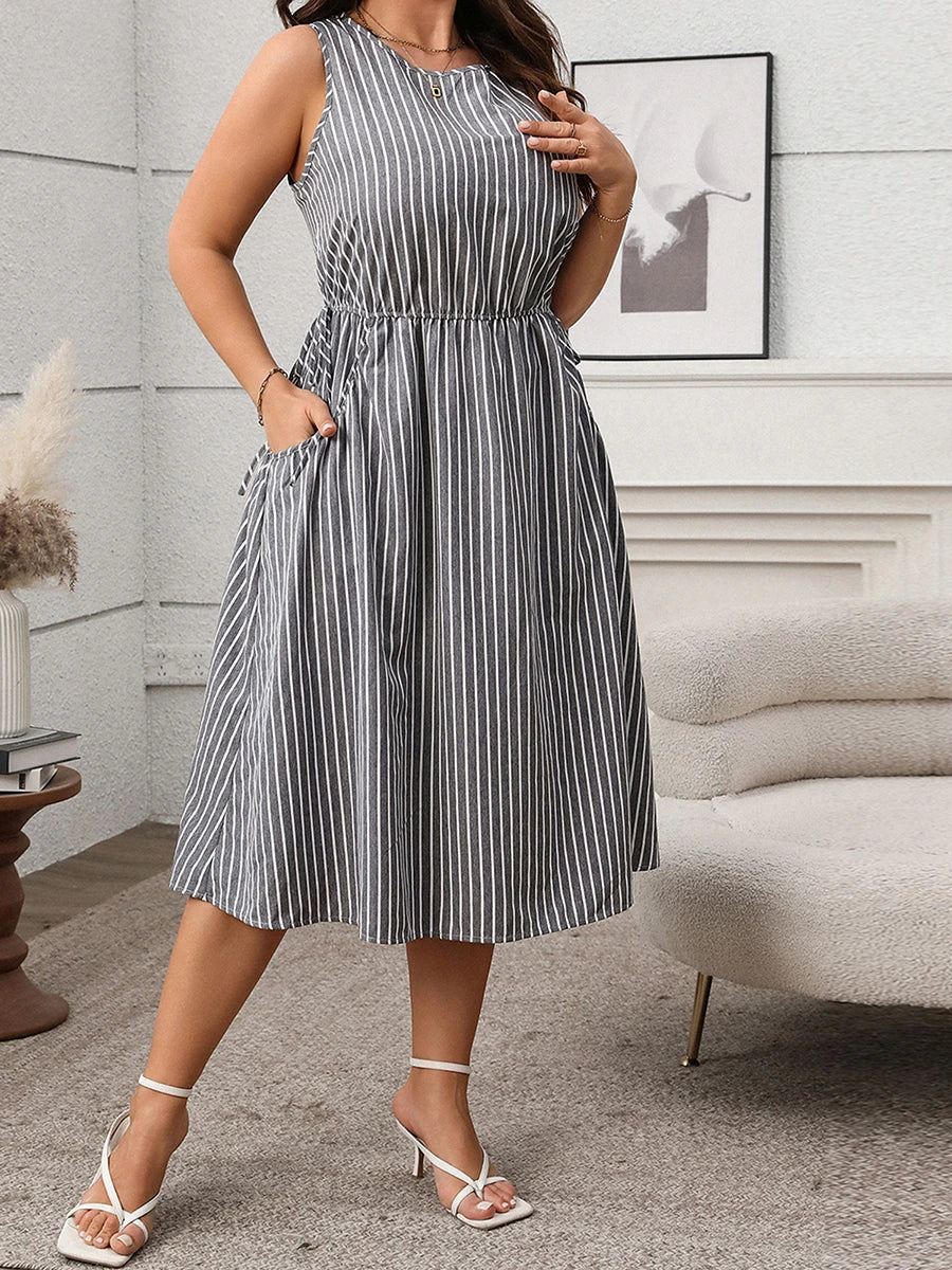 Women Plus Size Sleeveless Dress Summer Casual Floral Print A-Line