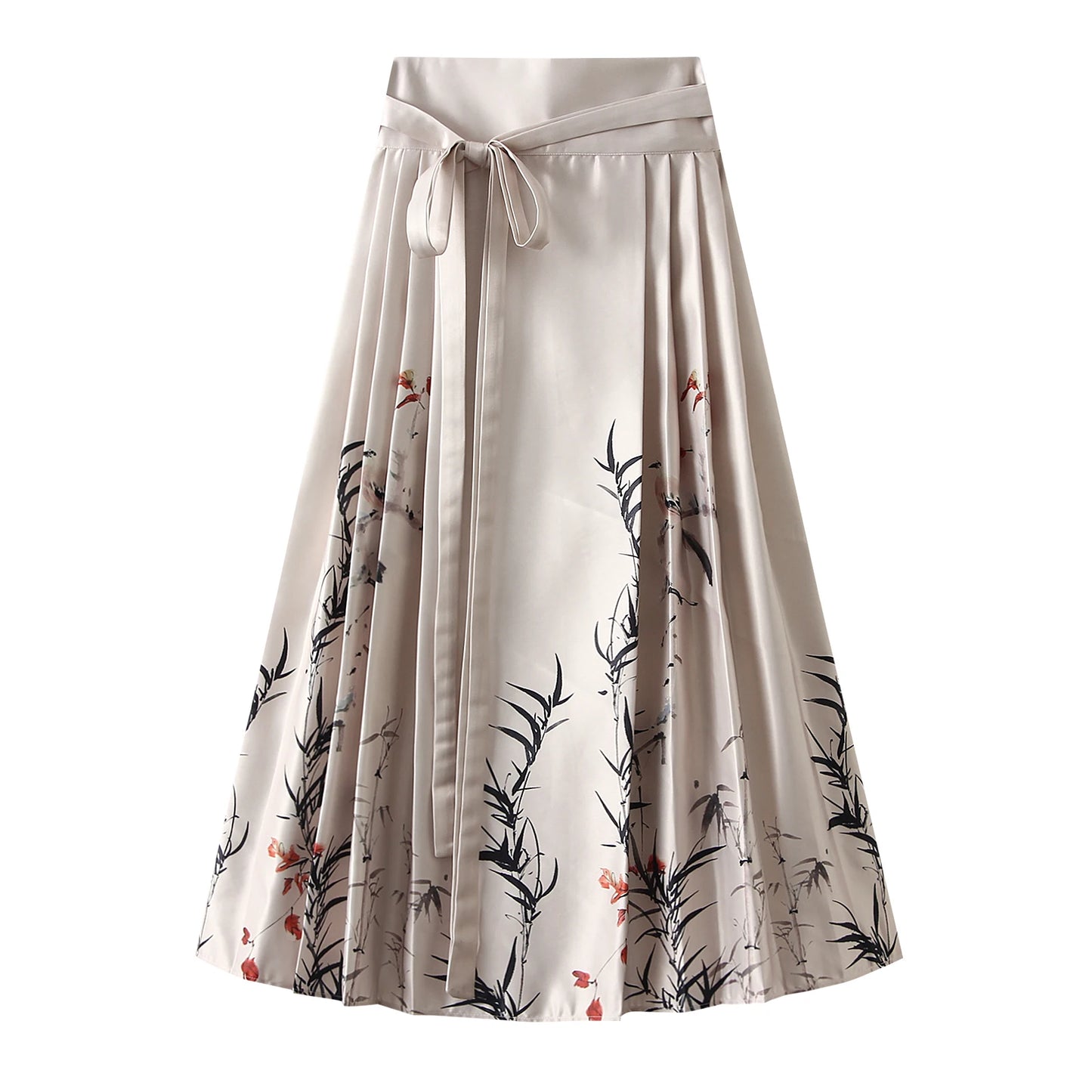 Women s Horse Face Skirt Elegant Phoenix Character Flower Print Pleated
