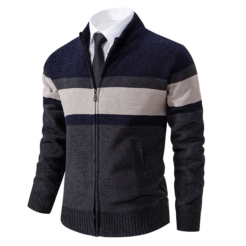 Mens Thickened Fleece Cardigan Hoodie With Zipper Mandarin Collar