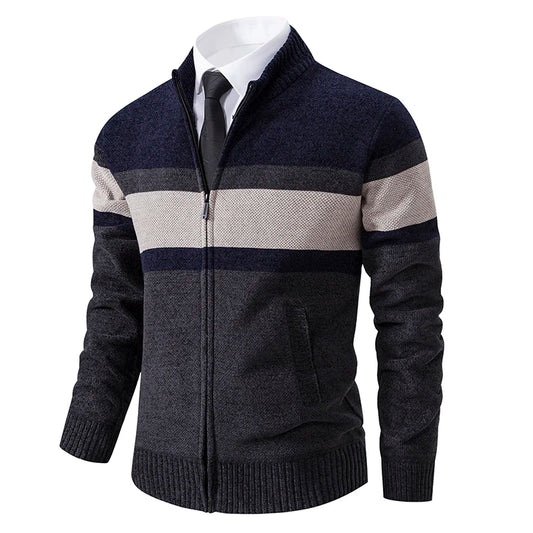 Mens Thickened Fleece Cardigan Hoodie With Zipper Mandarin Collar